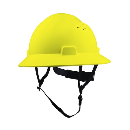Ge Full Brim Vented Hard Hat, 4-Point Adjustable Ratchet Suspension, Yellow GH328Y